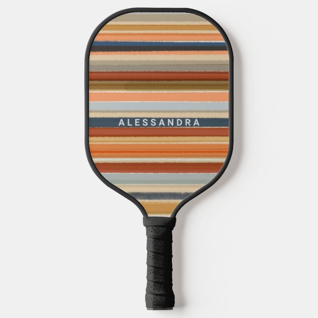 Retro Streifen monogramm Vintager Sonnenuntergang  Pickleball Schläger (Vorderseite)