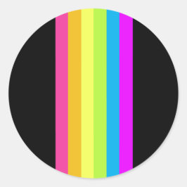 Retro Streifen Rundkleber (Schwarz & Neon Multi) Runder Aufkleber