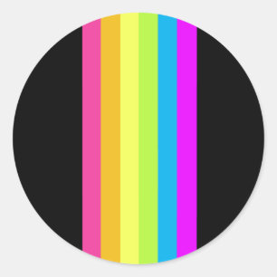 Retro Streifen Rundkleber (Schwarz & Neon Multi) Runder Aufkleber