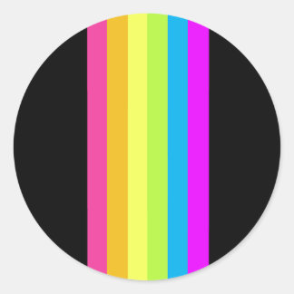 Retro Streifen Rundkleber (Schwarz & Neon Multi) Runder Aufkleber