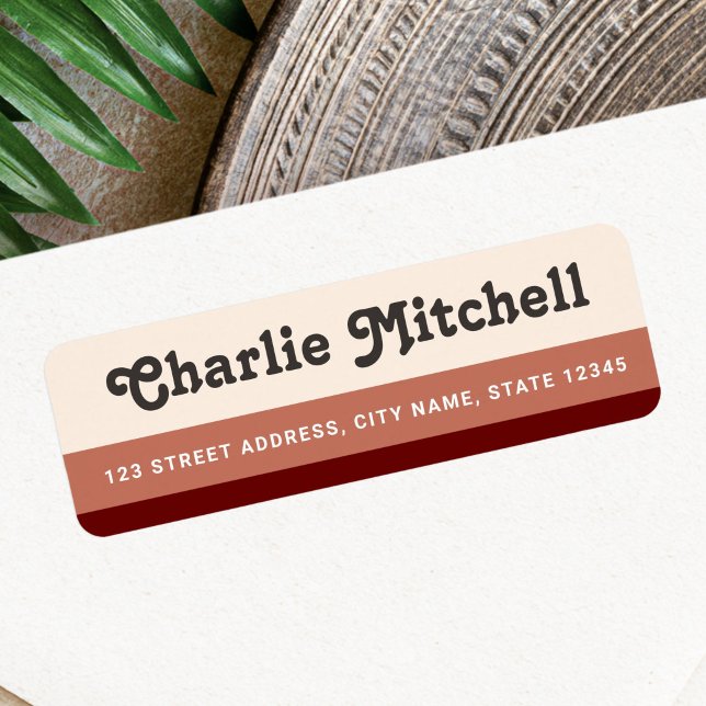 Retro-Streifen Terrakotta, braun, Rücksendeadresse (Retro stripes terracotta tan brown return address label)