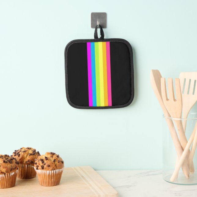 Retro Streifen Töpfhalter (Schwarz & Neon Multi) Topflappen (Insitu (Hängend))