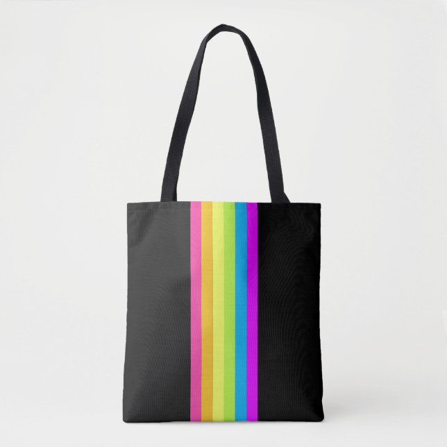 Retro Streifen Tote Tasche (Schwarz & Neon Multi) (Vorderseite)