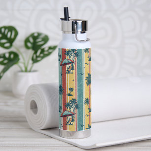 Retro-Streifen Tropische Palmen Trinkflasche