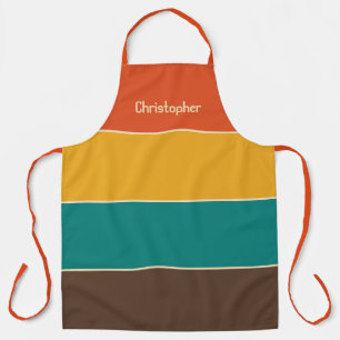 Retro-Streifen Vintage-Farbe Orange Braun Name Schürze