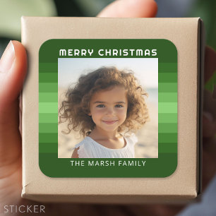 Retro Streifen - Weihnachtsgrün - Einfaches Foto Quadratischer Aufkleber
