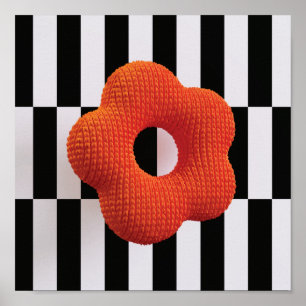 Retro Strick Blume 3D Art Print orange, schwarzwei Poster
