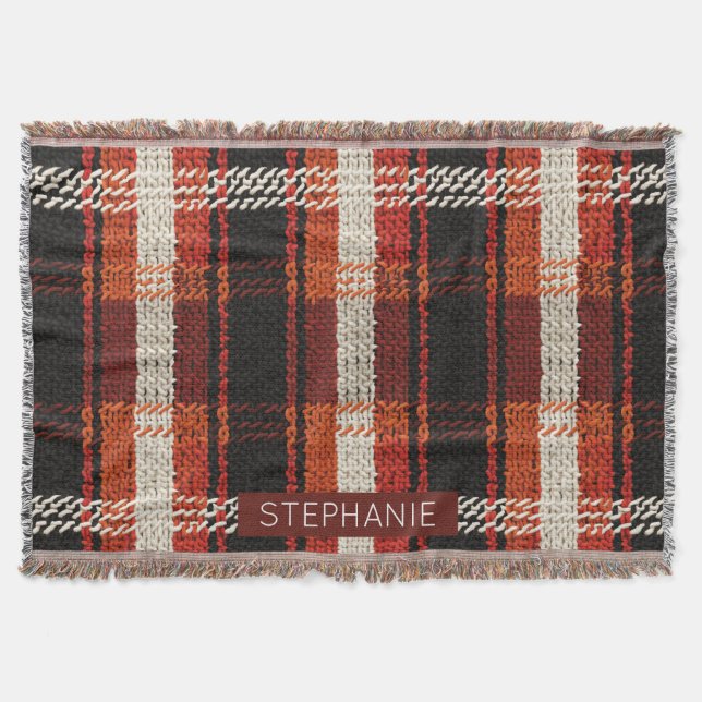 Retro Strick Patchwork - Gemütlicher Herbst Boho V Decke (Vorderseite)