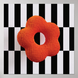Retro-Strickblumen-3D-Kunstposter orange, schwarz Poster