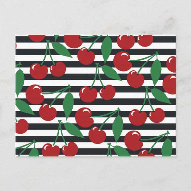 Retro Strip Cherry Muster Postkarte (Vorderseite)