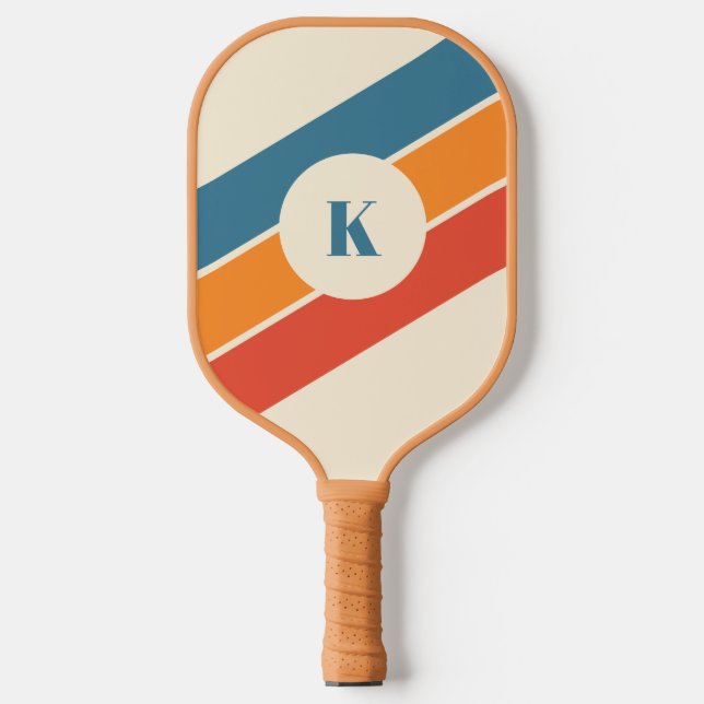 Retro Strip Modernes Monogramm Pickleball Paddel Schläger (Vorderseite)