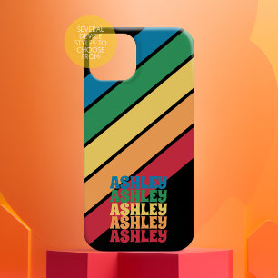 Retro Strip Muster Rainbow Stacks Name iPhone 16 Pro Hülle