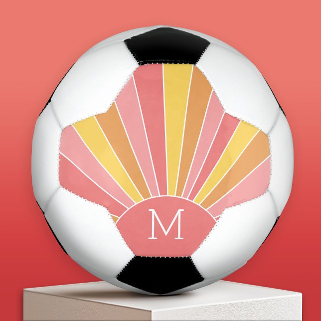 Retro-Strip-Sonnenaufgang - Pastellkoralle, rosa M Fußball (Custom Soccer Ball)