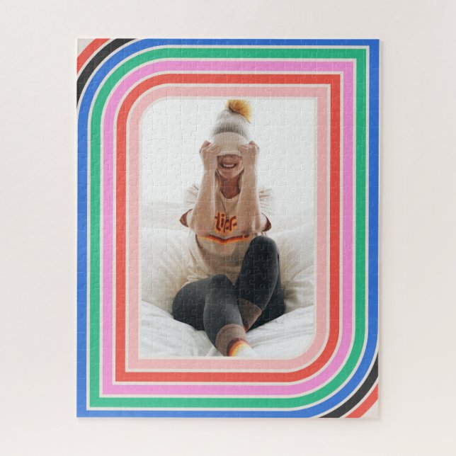 Retro Stripe 1970er Jahre Anpassbares Foto Puzzle  (Vertikal)