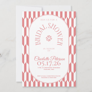 Retro stripe soft pink typography Bridal Shower Einladung