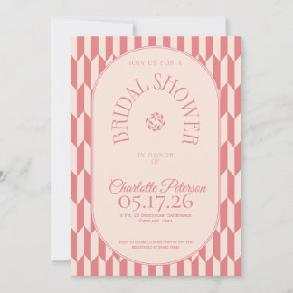 Retro stripe soft pink typography Bridal Shower Einladung