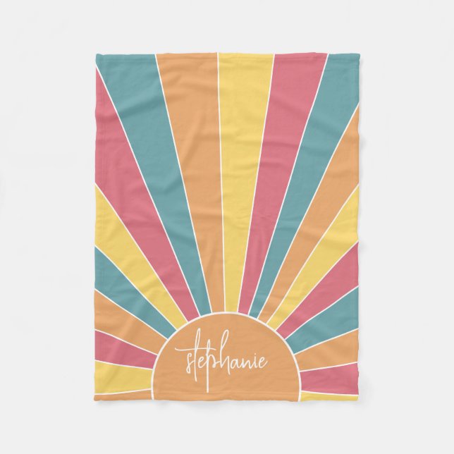 Retro Stripe sunrise - pastellfarbener Regenbogens Fleecedecke (Vorderseite)