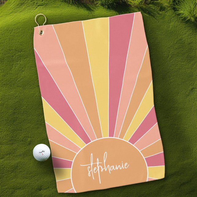 Retro Stripe sunrise - pastellfarbener Regenbogens Golfhandtuch (Custom Golf Towel)