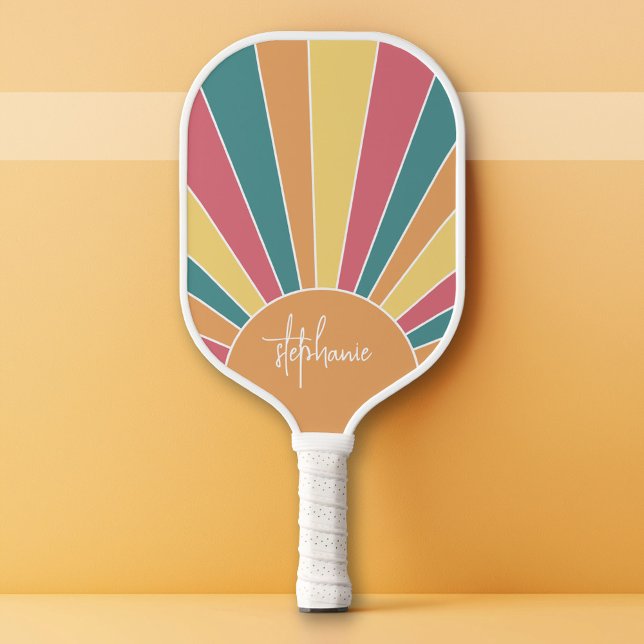 Retro Stripe sunrise - pastellfarbener Regenbogens Pickleball Schläger (Custom Pickleball Paddle)