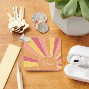 Retro Stripe sunrise - pastellfarbener Regenbogens Schlüsselanhänger