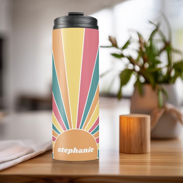 Retro Stripe sunrise - pastellfarbener Regenbogens Thermosbecher (Personalized Thermal Tumbler - Add Photos, Text - Customize Completely in the Advanced Design Area)