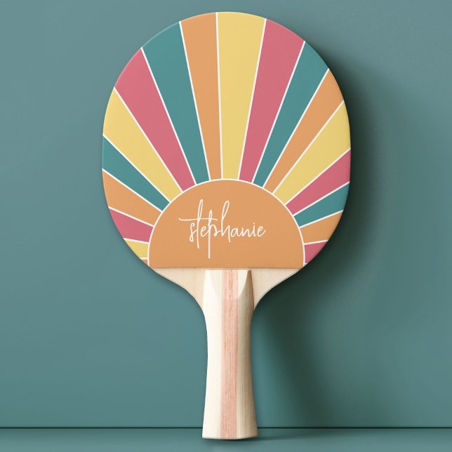 Retro Stripe sunrise - pastellfarbener Regenbogens Tischtennis Schläger (Custom Ping Pong Paddle)