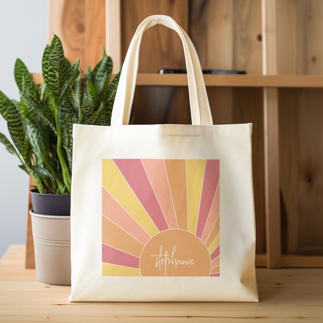 Retro Stripe sunrise - pastellfarbener Regenbogens Tragetasche (Custom Tote Bag)