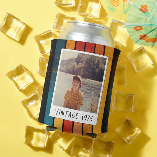 Retro Stripe Vintag 1975 50. Geburtstag Foto Dosenkühler (In Situ Sommer)