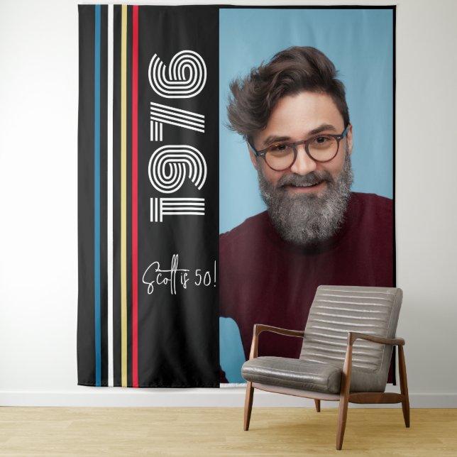 Retro Stripe Vintag 1976 50. Geburtstag Foto Wandteppich (Beispiel)