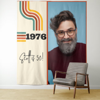 Retro Stripe Vintag 1976 Foto Tapestry Orange Wandteppich