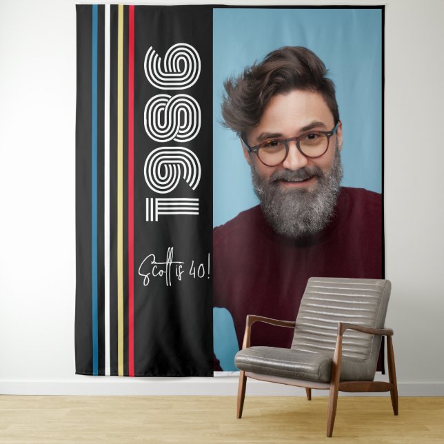 Retro Stripe Vintage 1986 40th Birthday  Photo Wandteppich (Beispiel)