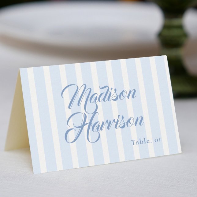 Retro Striped Blue Wedding Name Place Card DIY Einladung (Von Creator hochgeladen)