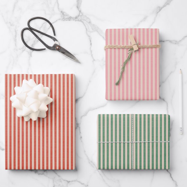 Retro striped boho wrapping paper for Christmas Geschenkpapier Set (Vorderseite)