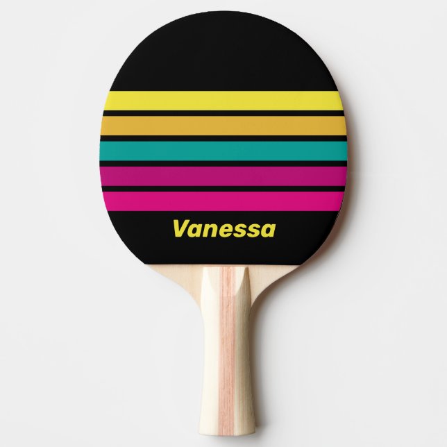 Retro Striped Dark 80s Across Striping with Name Tischtennis Schläger (Vorderseite)