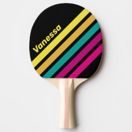 Retro Striped Dark 80s Angled Striping with Name Tischtennis Schläger