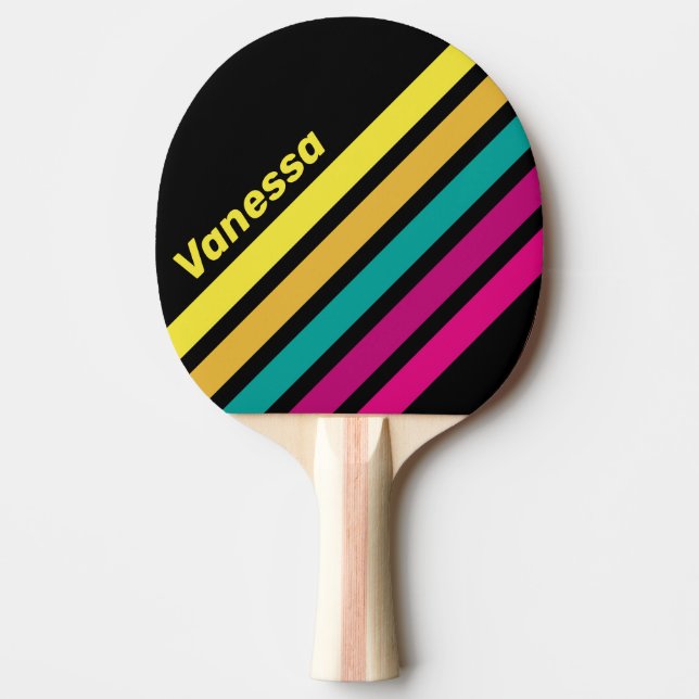Retro Striped Dark 80s Angled Striping with Name Tischtennis Schläger (Vorderseite)