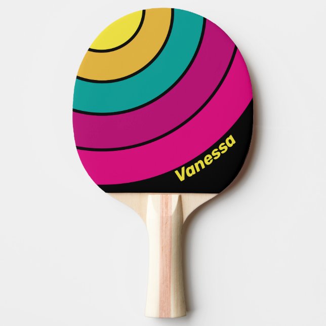 Retro Striped Dark 80s Circle Stripe with Name Tischtennis Schläger (Vorderseite)