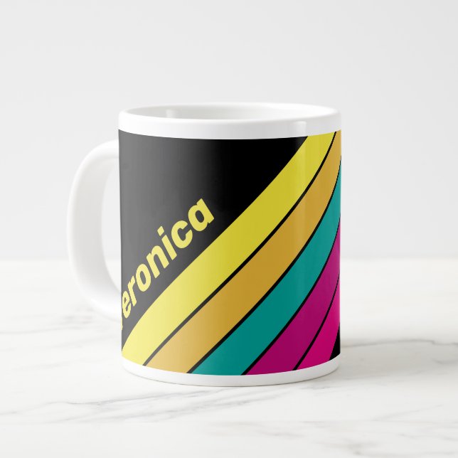 Retro Striped Dark 80s with Name Jumbo-Tasse (Vorderseite Links)