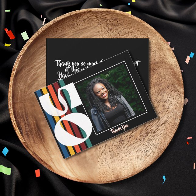 Retro Striped Fifty Birthday Photo 1976 50th  Dankeskarte (Von Creator hochgeladen)