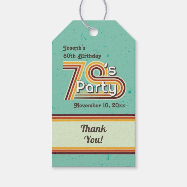 Retro Striped Party der 70er Geschenkanhänger (Vorderseite)