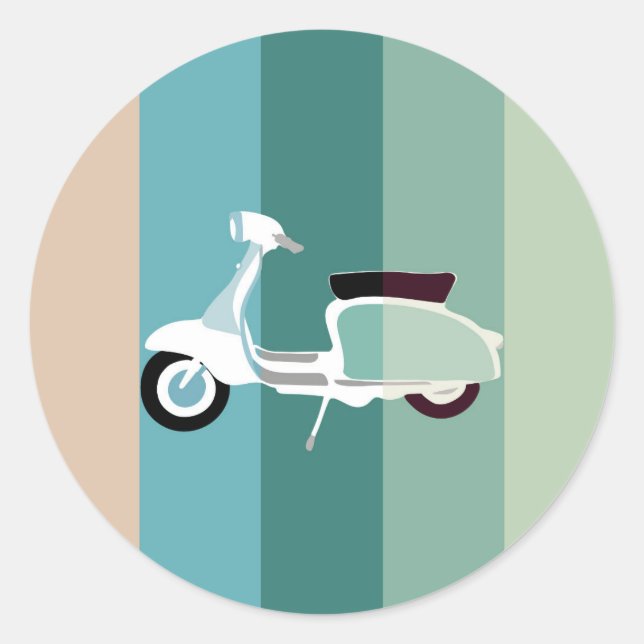 Retro Striped Scooter Round Sticker Glossage (Vorderseite)