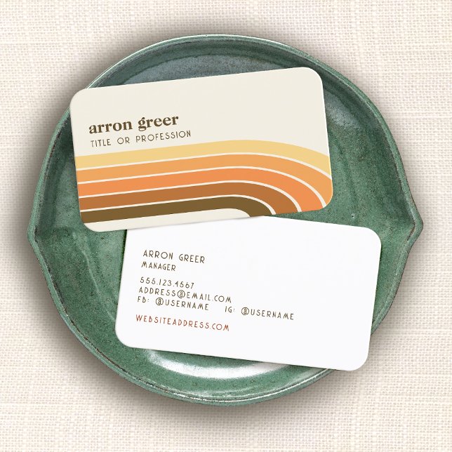 Retro Stripes 70er 80er Orange Gold Tan Visitenkarte (Von Creator hochgeladen)