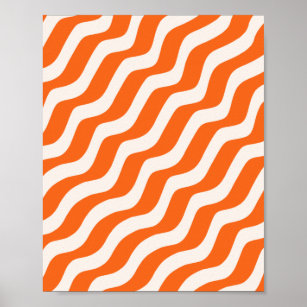 Retro Stripes Abstract Lines Orange Vintage Waves Poster