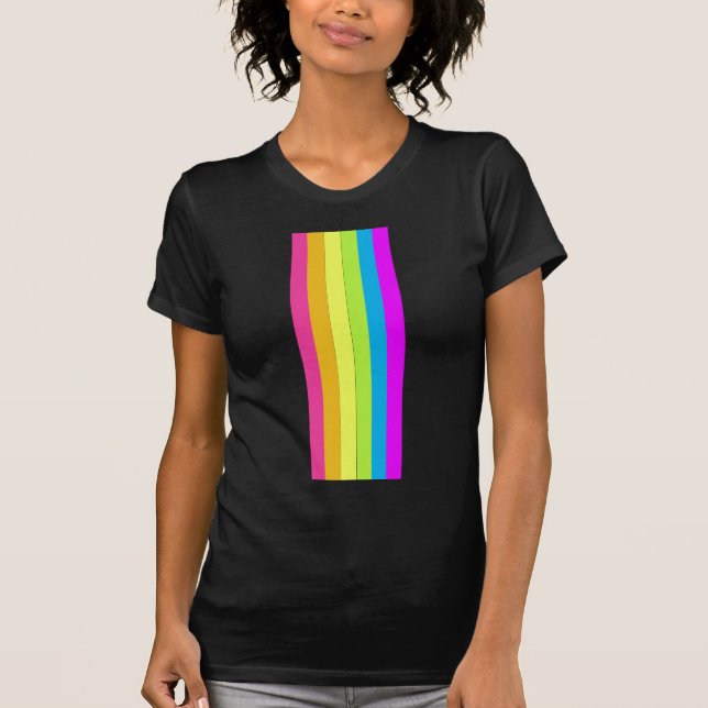 Retro Stripes Adult's T - Shirt (Black & Neon Mult (Vorderseite)