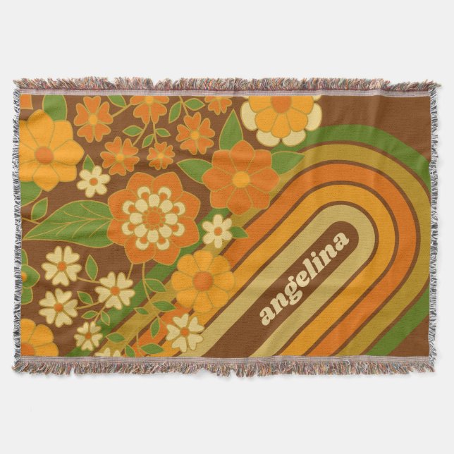Retro Stripes and Funky Flowers with Custom Name Decke (Vorderseite)