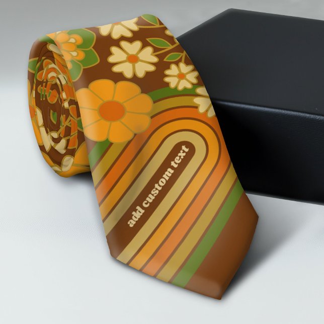 Retro Stripes and Funky Flowers with Custom Name Krawatte (Custom Photo Collage Tie - Create Your Own Look)