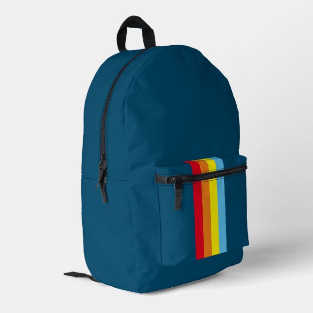 Retro Stripes-Backpack (Navy Blue Multi) Bedruckter Rucksack (Rückseitige Ecke links)