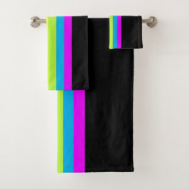 Retro Stripes Bath Towels (Black & Neon Multi) Badhandtuch Set