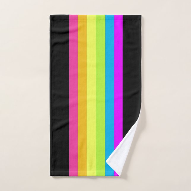 Retro Stripes Bath Towels (Black & Neon Multi) Badhandtuch Set (Handtuch)