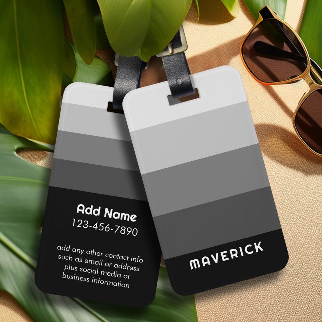 Retro Stripes Black Gray - Simple Sans Serienname Gepäckanhänger (Personalized luggage tag)